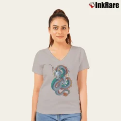 Women’s Japanese Oriental Dragon Classic Custom V-Neck Tee in sport grey | Chic Neckline, Soft Texture