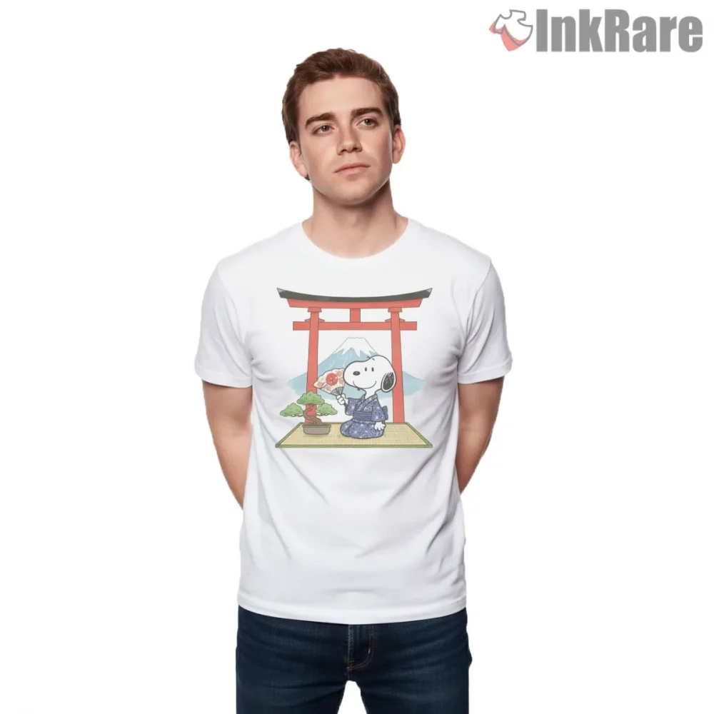 Japanese Style Snoopy Scenic Shirt on white short sleeve shirt for men graphic tee