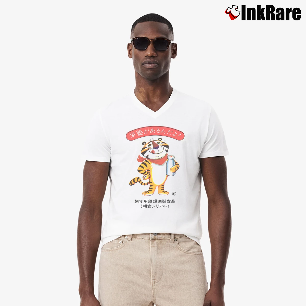 Japanese Tony The Tiger Men’s V-Neck Tee in white – Modern Essential Men’s Japanese Tony The Tiger V-Neck Tee in white | Sharp, Breathable, Everyday Staple