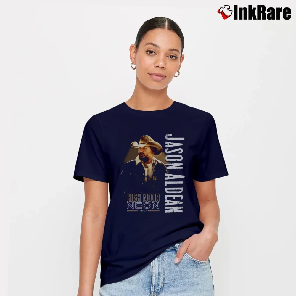 Women’s Jason Aldean High Noon Neon Tour Concert Album Signature T-Shirt in navy | Soft, Flattering Fit