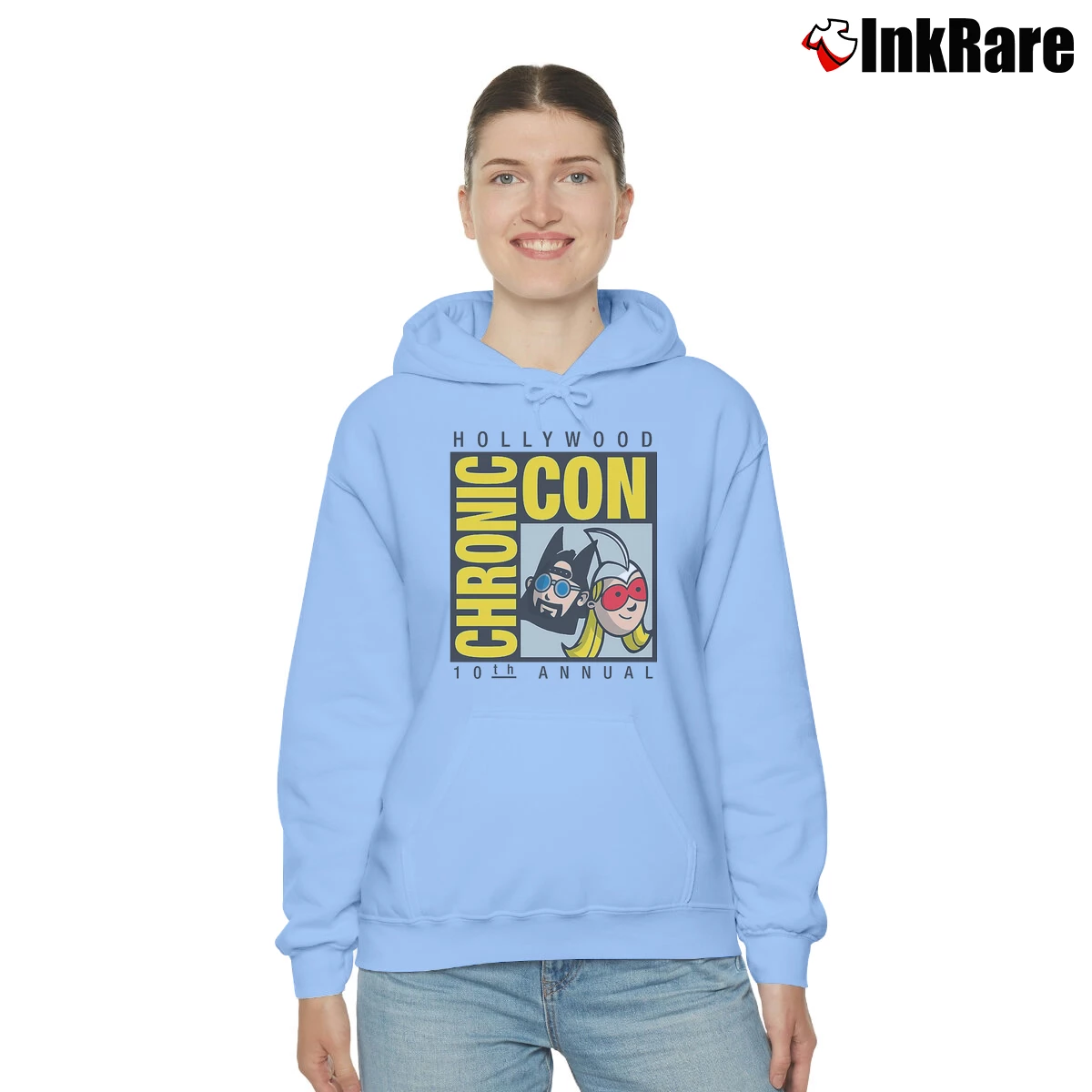Women’s Jay And Silent Bob Chronic Con Cozy Hoodie in light blue | Warm, Structured, Stylish
