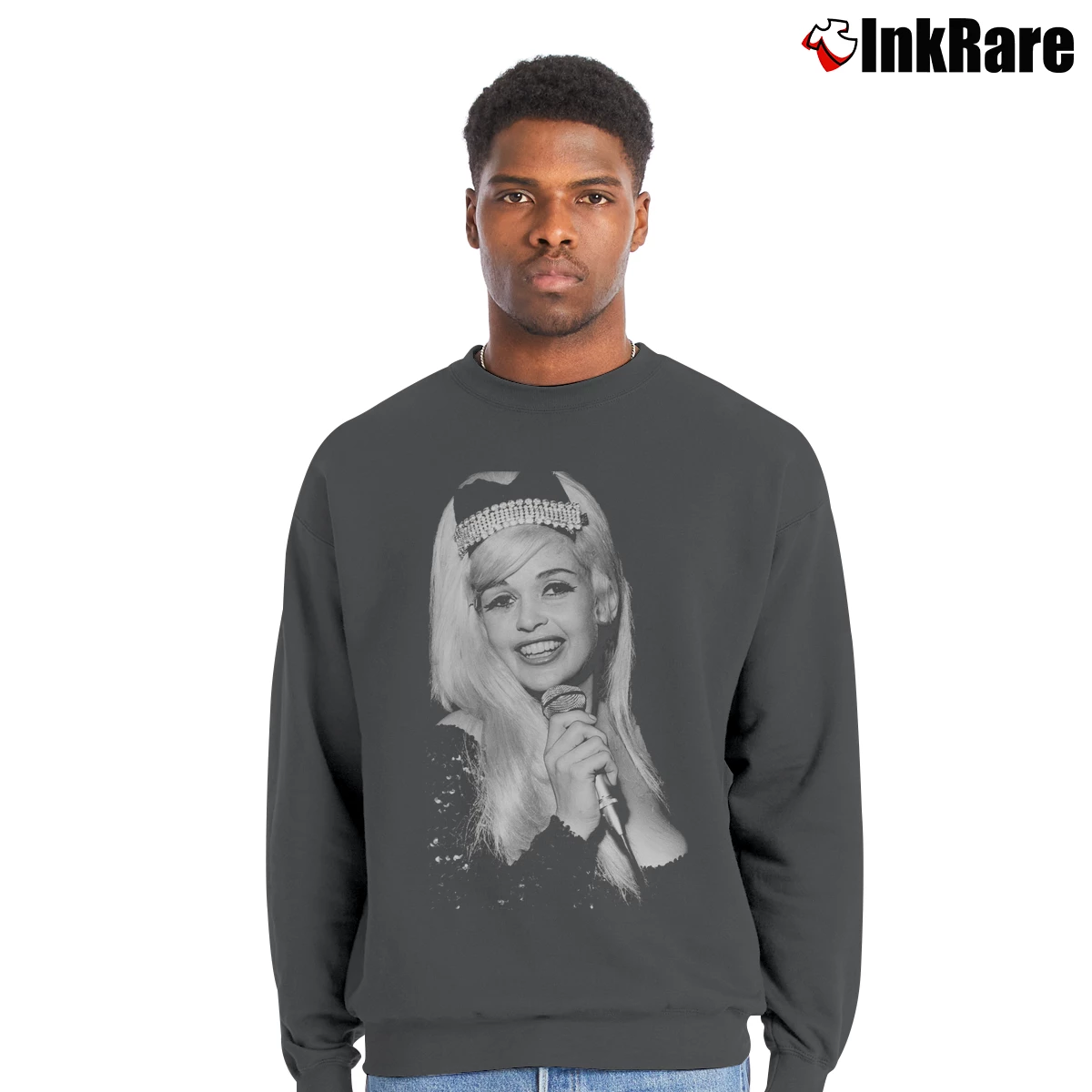 Men’s Jayne Mansfield 1950s Too Hot Crewneck Sweatshirt in charcoal | Cozy Fabric, Clean Style