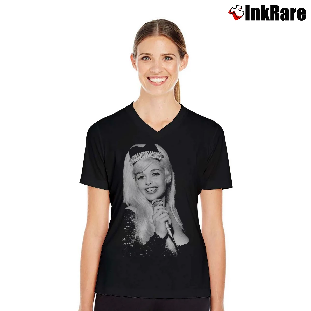 Women’s Jayne Mansfield 1950s Too Hot V-Neck Tee in black | Chic Neckline, Soft Texture