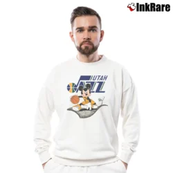 Men’s Jazz Basketball Player Mickey Mouse Crewneck Sweatshirt in white | Cozy Fabric, Clean Style