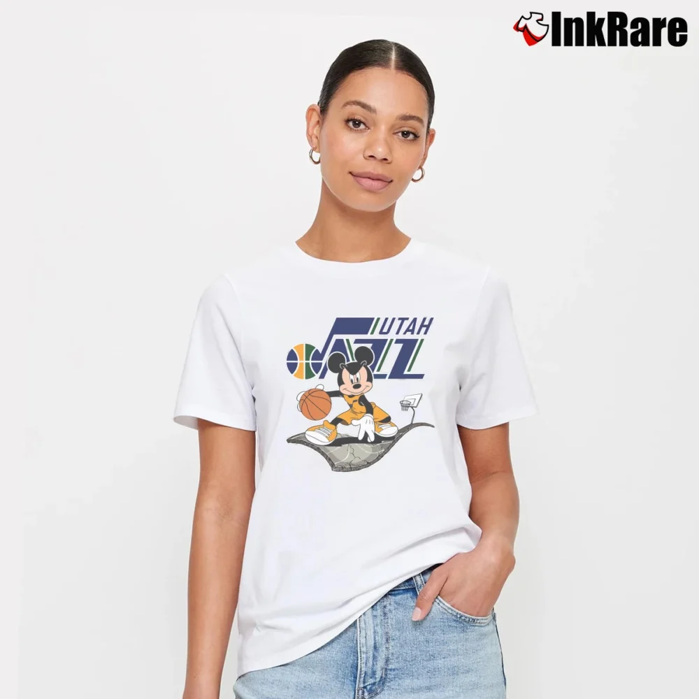 Women’s Jazz Basketball Player Mickey Mouse Signature T-Shirt in white | Soft, Flattering Fit