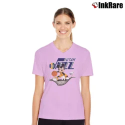 Women’s Jazz Basketball Player Mickey Mouse V-Neck Tee in light pink | Chic Neckline, Soft Texture