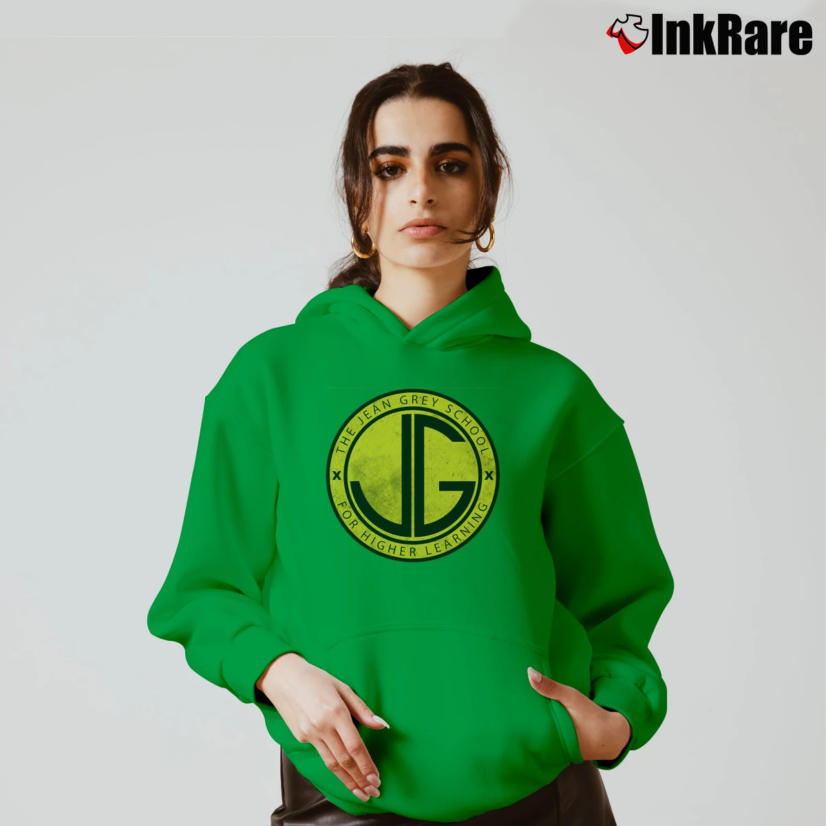 Women’s Jean Grey School For Higher Learning Cozy Hoodie in irish green | Warm, Structured, Stylish