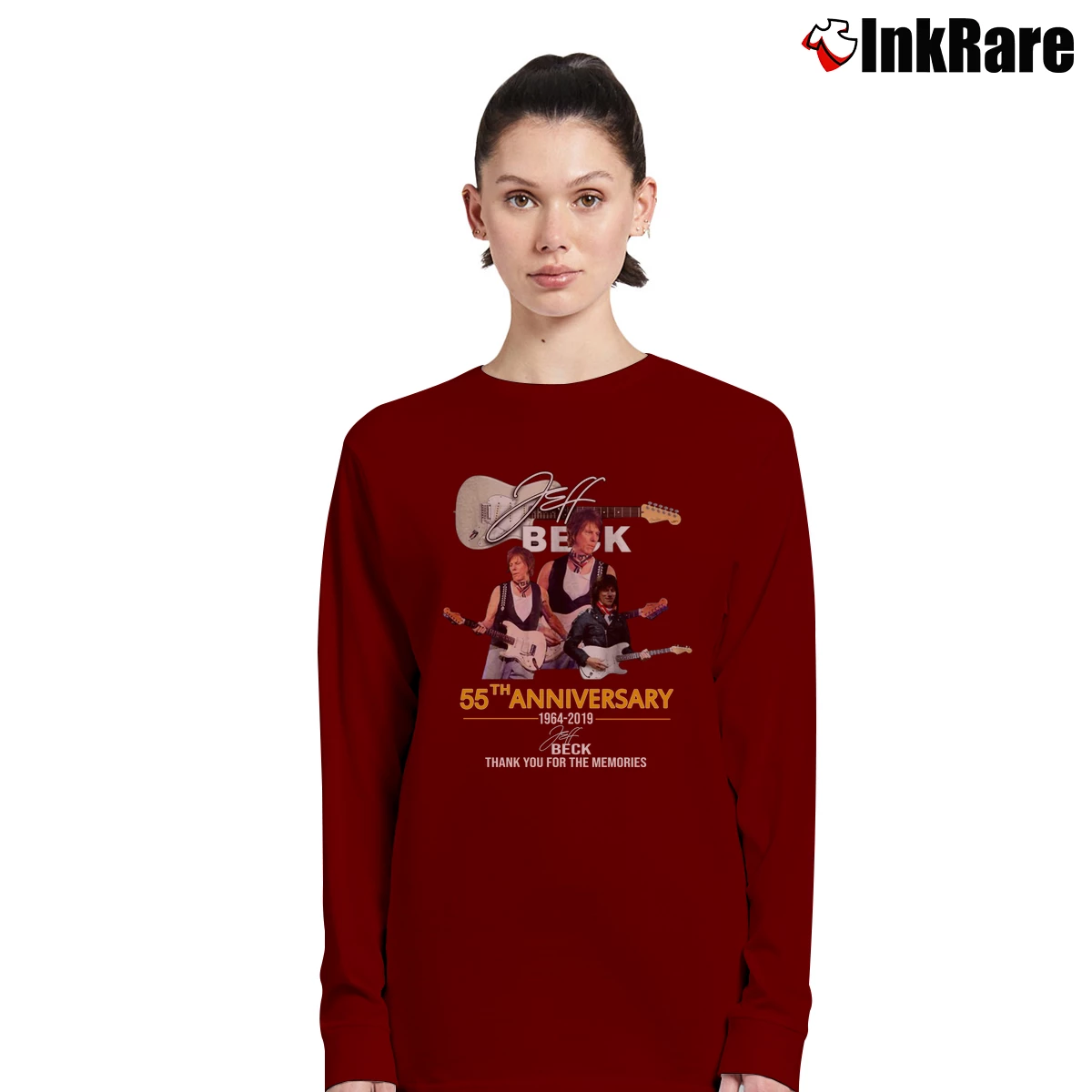 Jeff Beck 55th Anniversary 1964–2019 Tour Women’s Long-Sleeve Top in maroon – Effortless Layer Women’s Jeff Beck 55th Anniversary 1964–2019 Tour Long-Sleeve Top in maroon | Sleek, Versatile, All-Season