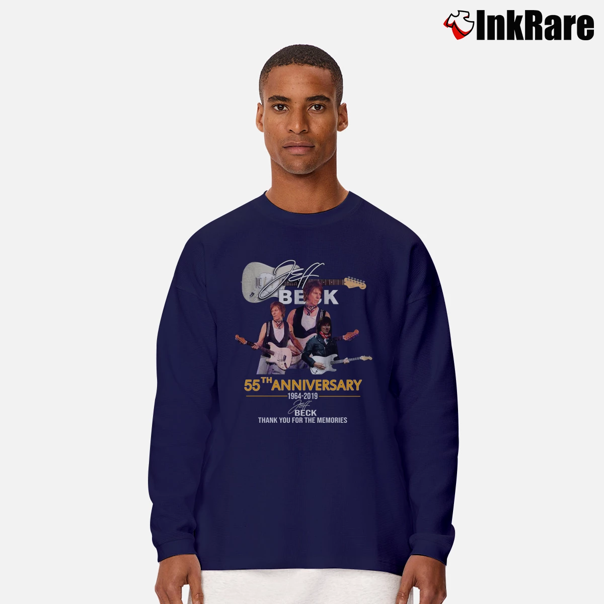 Jeff Beck 55th Anniversary 1964–2019 Tour Men’s Long-Sleeve Tee in navy – Versatile Layering Men’s Jeff Beck 55th Anniversary 1964–2019 Tour Long-Sleeve Shirt in navy | Sleek, Lightweight, Year-Round Wear