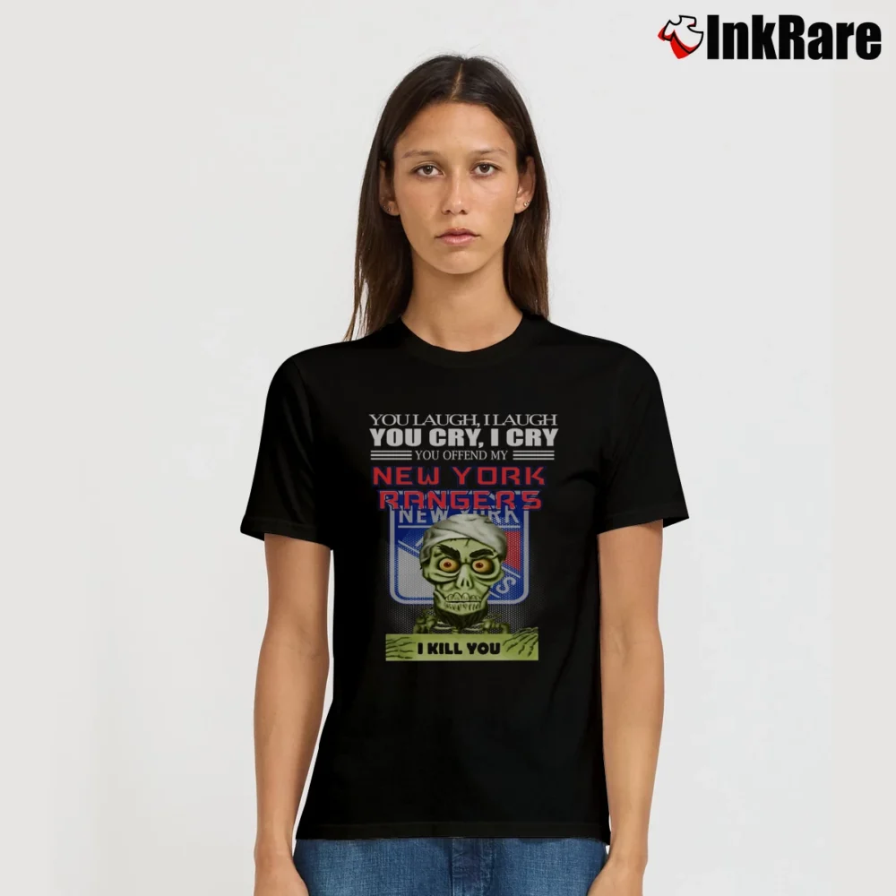 Women’s Jeff Dunham You Laugh You Cry You Offend My New York Rangers Signature T-Shirt in black | Soft, Flattering Fit