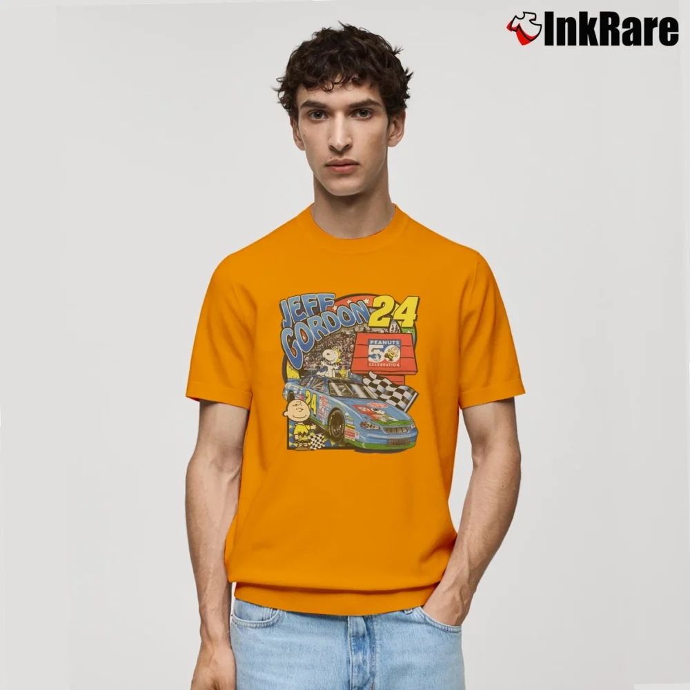 Men’s Jeff Gordon Nascar Snoopy Charlie Brown Racing Classic T-Shirt in orange | Soft, Breathable Everyday Wear