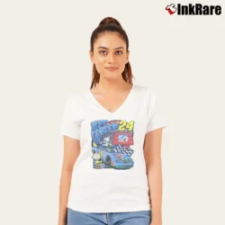 Women’s Jeff Gordon Nascar Snoopy Charlie Brown Racing V-Neck Tee in white | Chic Neckline, Soft Texture