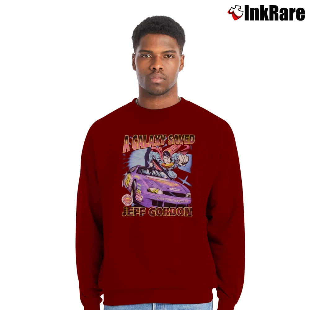 Men’s Jeff Gordon NASCAR x Superman Racing Crewneck Sweatshirt in maroon | Cozy Fabric, Clean Style