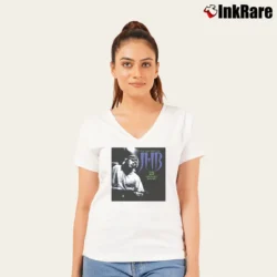 Women’s Jeff Healey Band Tour V-Neck Tee in white | Chic Neckline, Soft Texture