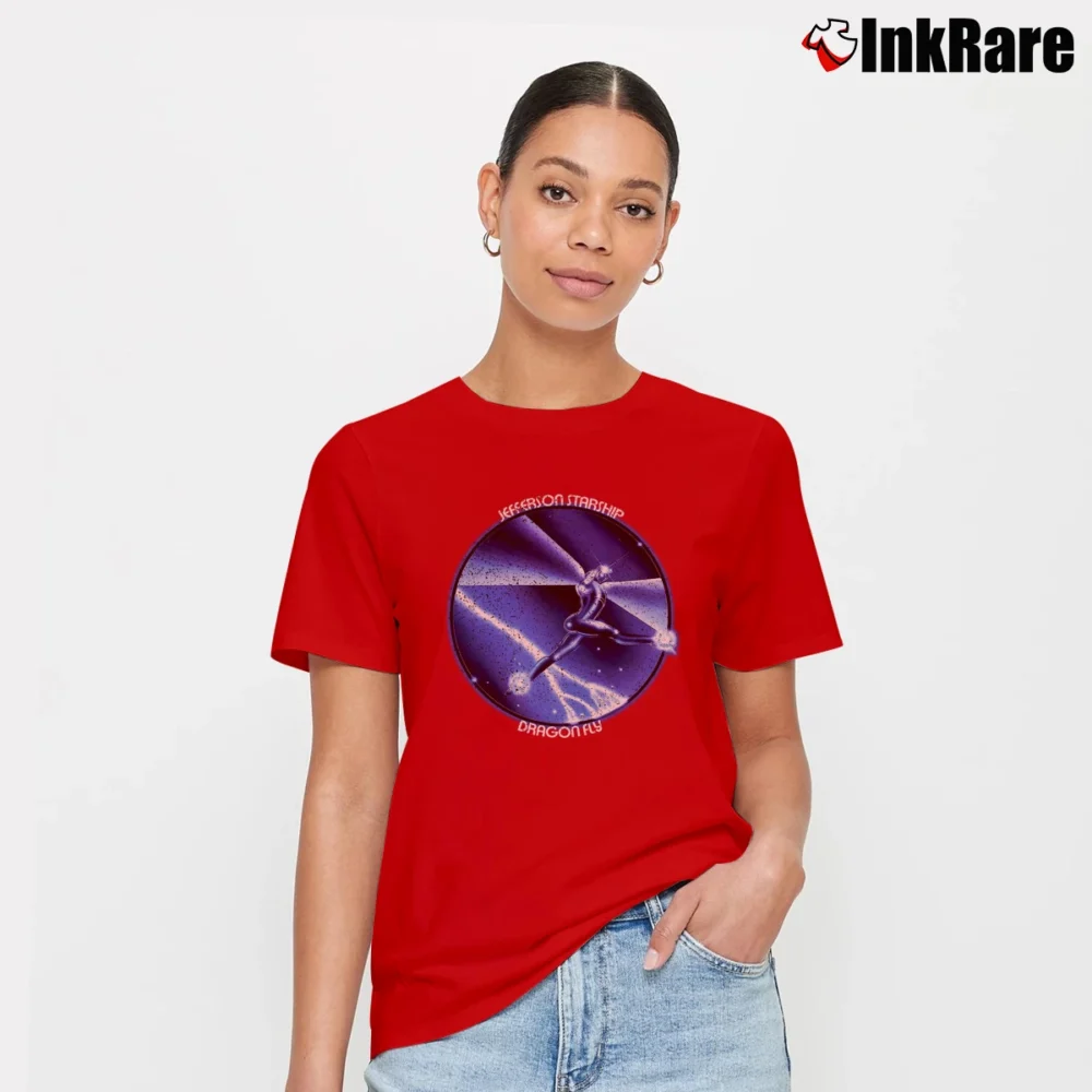 Women’s Jefferson Starship Dragon Fly Black Signature T-Shirt in red | Soft, Flattering Fit