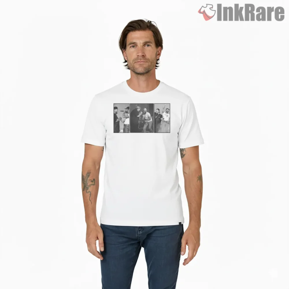 Jelly Roll And Post Malone Live Stage Band Collage Shirt on white short sleeve shirt for men graphic tee