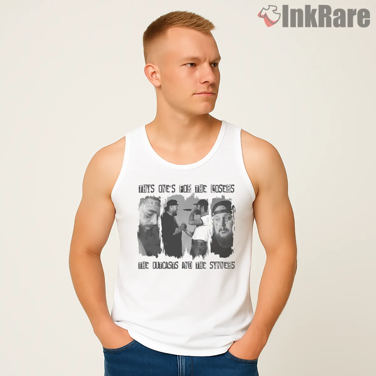 Jelly Roll And Post Malone Outcasts And Sinners Tour Tank Top White Jelly Roll And Post Malone Outcasts And Sinners Tour Shirt on white tank top for men graphic tee