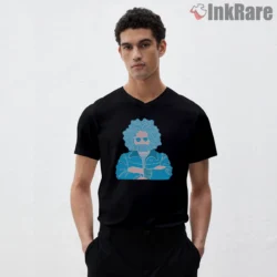Jerry Garcia Blue Jacket Cartoon Icon Shirt on black v-neck shirt for men graphic tee