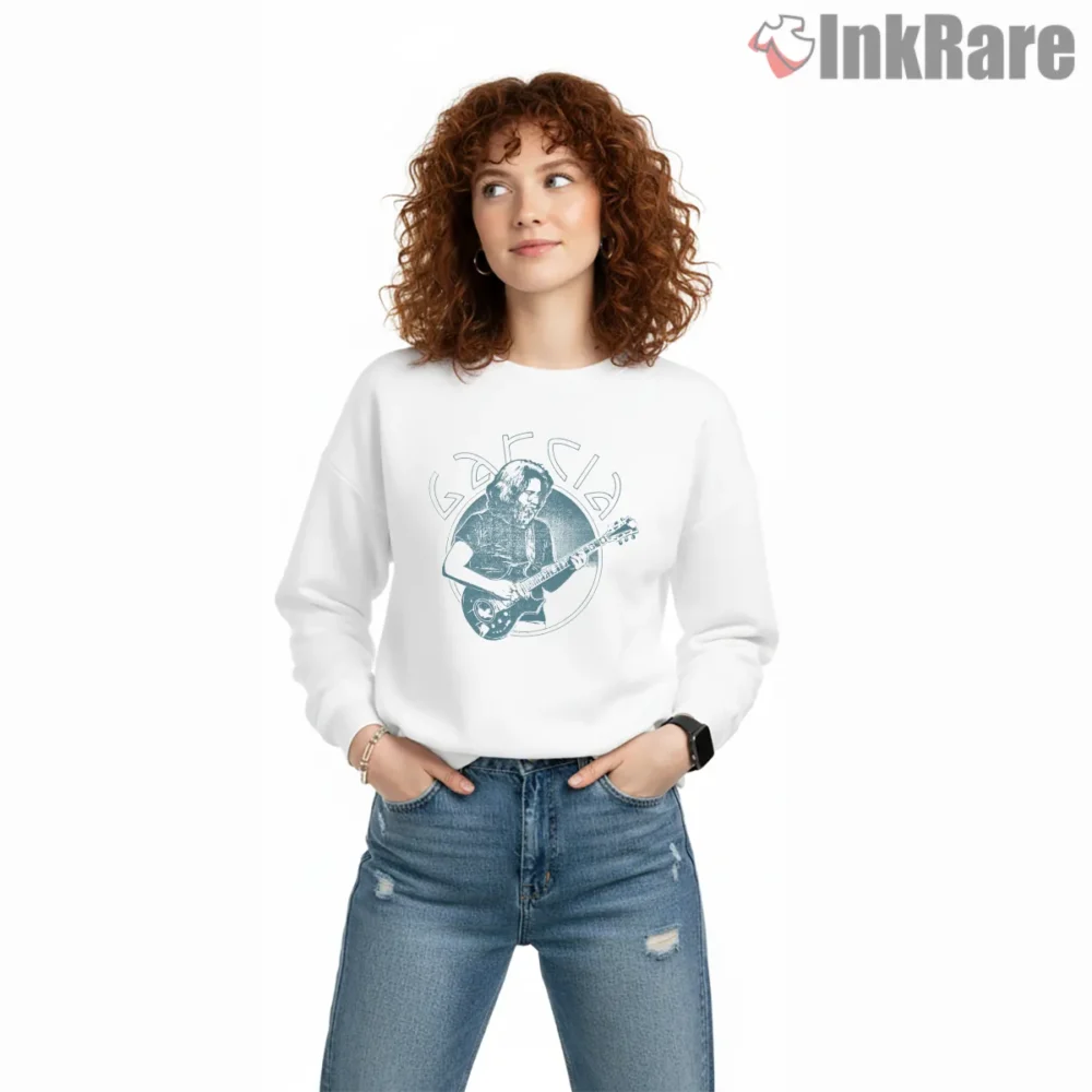 Jerry Garcia Blue Monochrome Guitar Circle Shirt on graphic shirt for women graphic tee