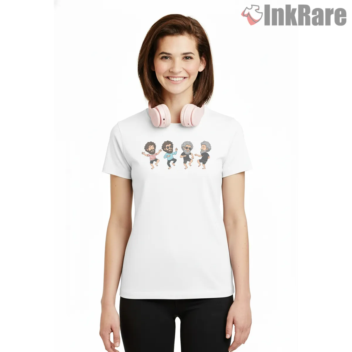 Jerry Garcia Dancing Cartoon Crew Short Sleeve White Jerry Garcia Dancing Cartoon Crew Shirt on white short sleeve shirt for women graphic tee