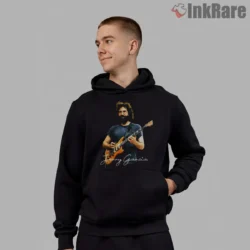 Jerry Garcia Electric Orange Guitar Photo Shirt on black hoodie for men graphic tee