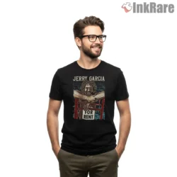 Jerry Garcia For Rent Vintage Poster Shirt on black short sleeve shirt for men graphic tee