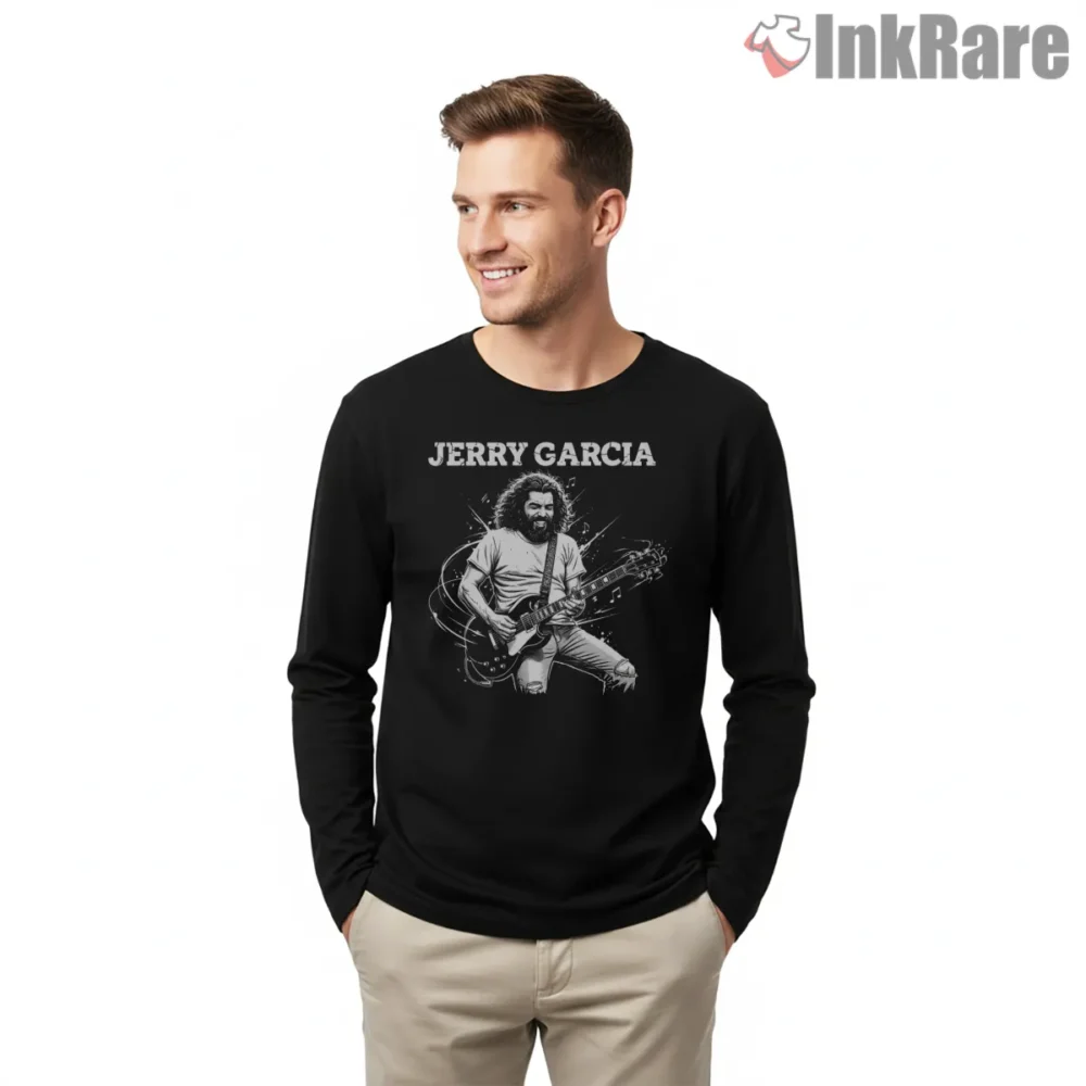 Jerry Garcia High Energy Black And White Shirt on black long sleeve shirt for men graphic tee