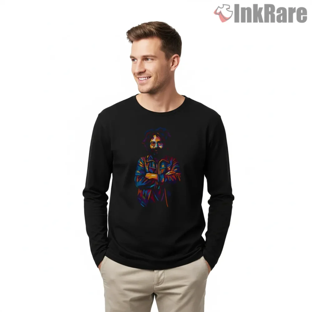 Jerry Garcia Midnight Neon Pop Art Shirt on black long sleeve shirt for men graphic tee