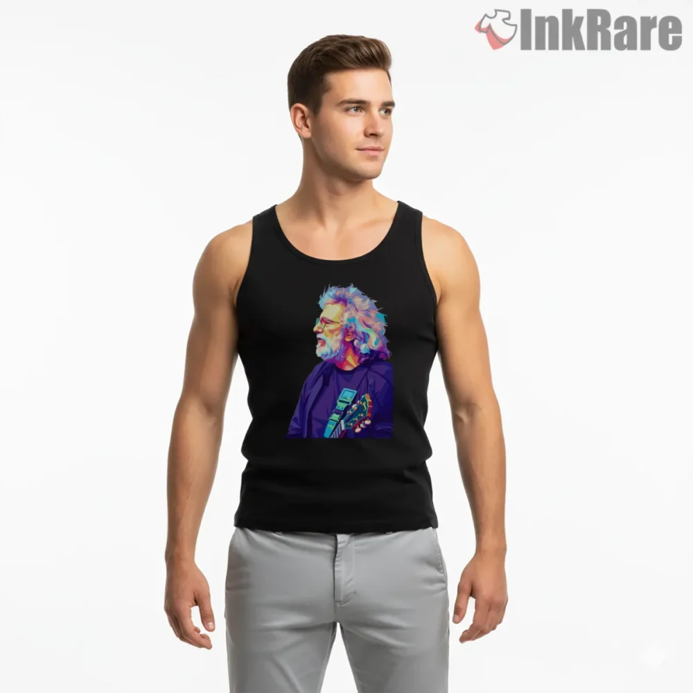 Jerry Garcia Neon Legend Pop Art Shirt on black tank top for men graphic tee