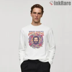 Jerry Garcia Psychedelic Roses Poster Shirt on white long sleeve shirt for men graphic tee