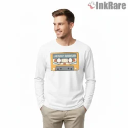 Jerry Garcia Retro Mixtape Cassette Shirt on white long sleeve shirt for men graphic tee