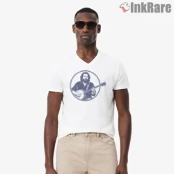 Jerry Garcia Vintage Banjo Illustration Shirt on white v-neck shirt for men graphic tee