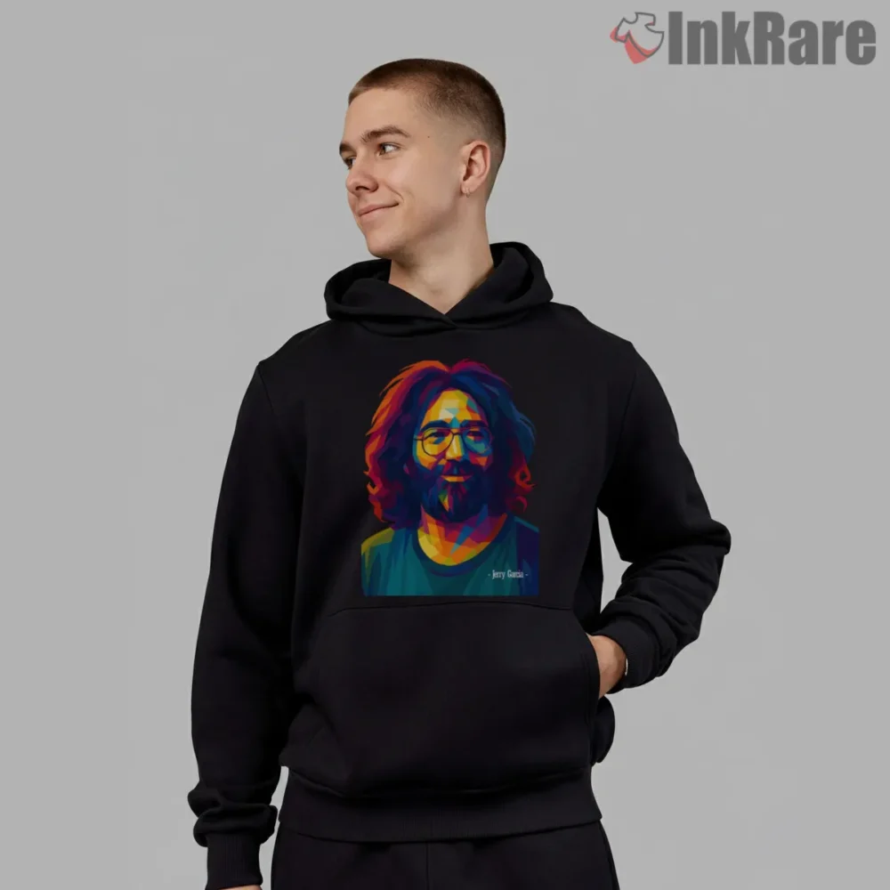 Jerry Garcia Warm Vintage Pop Art Shirt on black hoodie for men graphic tee