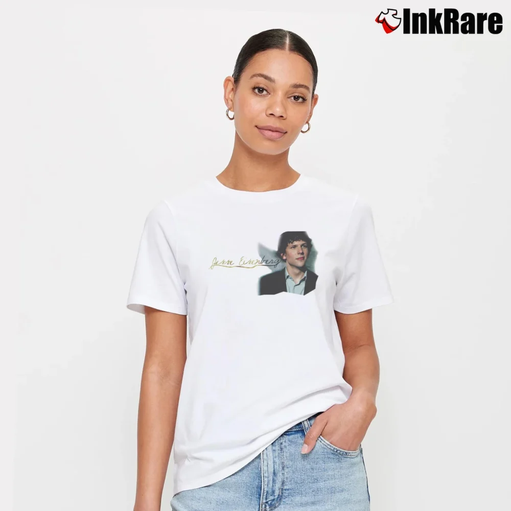 Women’s Jesse Eisenberg Celebrity Tribute Signature T-Shirt in white | Soft, Flattering Fit