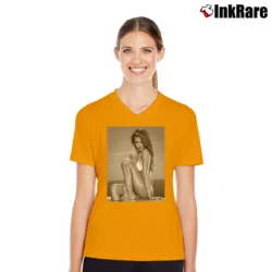 Women’s Jessica Alba Celebrity Fan Graphic V-Neck Tee in orange | Chic Neckline, Soft Texture