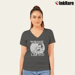 Women’s Jesus Lizard 90s Alternative Band V-Neck Tee in charcoal | Chic Neckline, Soft Texture