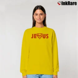 Women’s Jesus Superman Logo Crossover Cool Graphic Relaxed Sweatshirt in yellow | Soft, Laid-Back Vibe