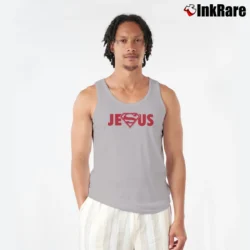 Men’s Jesus Superman Logo Crossover Cool Graphic Tank Top in sport grey | Breathable, Active-Friendly Design