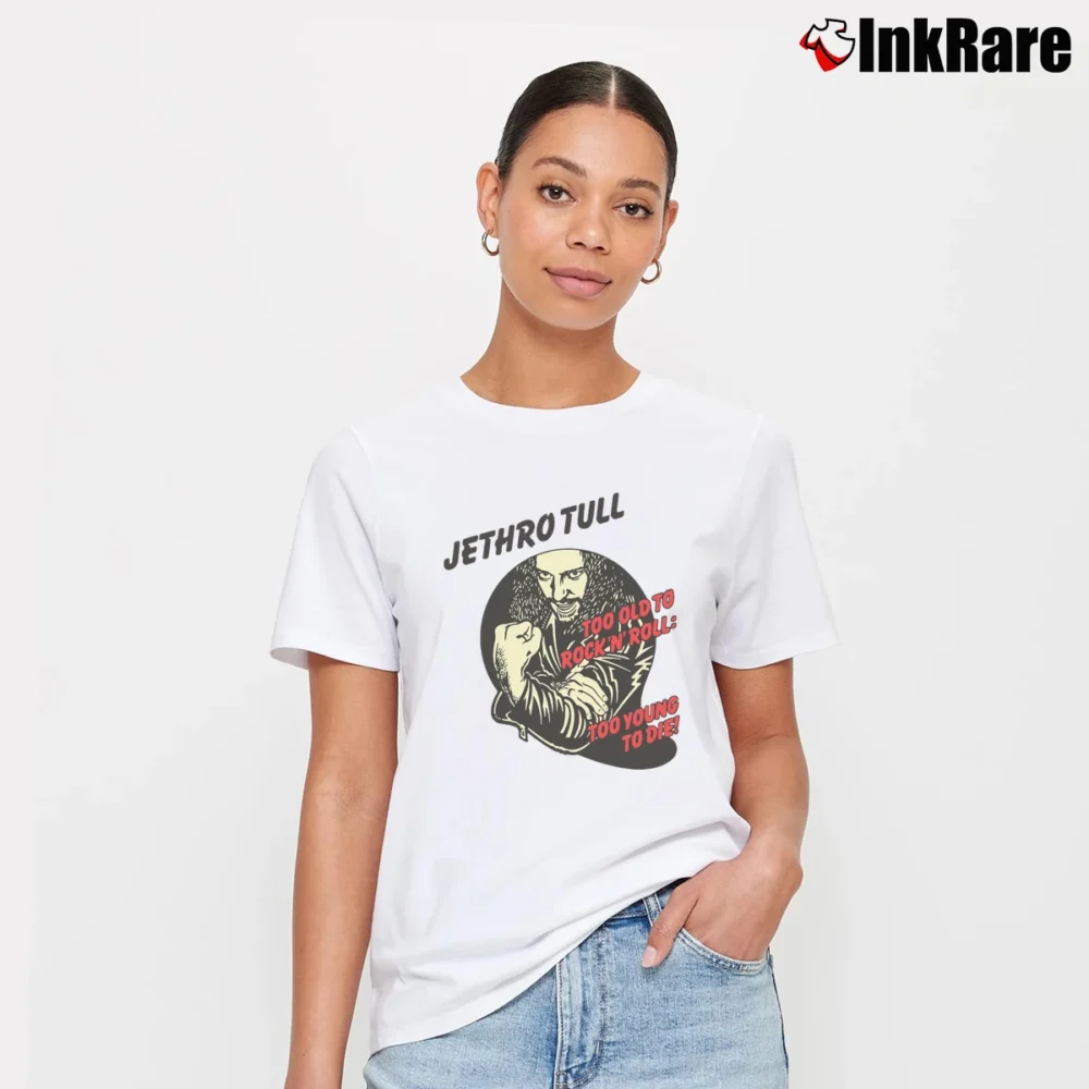 Women’s Jethro Tull Too Old To Rock And Roll Signature T-Shirt in white | Soft, Flattering Fit