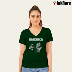Women’s Jiayuhua Men's America Rock Band V-Neck Tee in forest green | Chic Neckline, Soft Texture