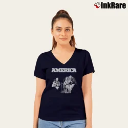 Women’s Jiayuhua Men's America Rock Band V-Neck Tee in navy | Chic Neckline, Soft Texture