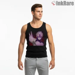 Jiji Evil Eye Possession Anime Portrait Shirt on black tank top for men graphic tee