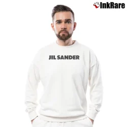 Men’s Jil Sander Logo Print Designer Crewneck Sweatshirt in white | Cozy Fabric, Clean Style