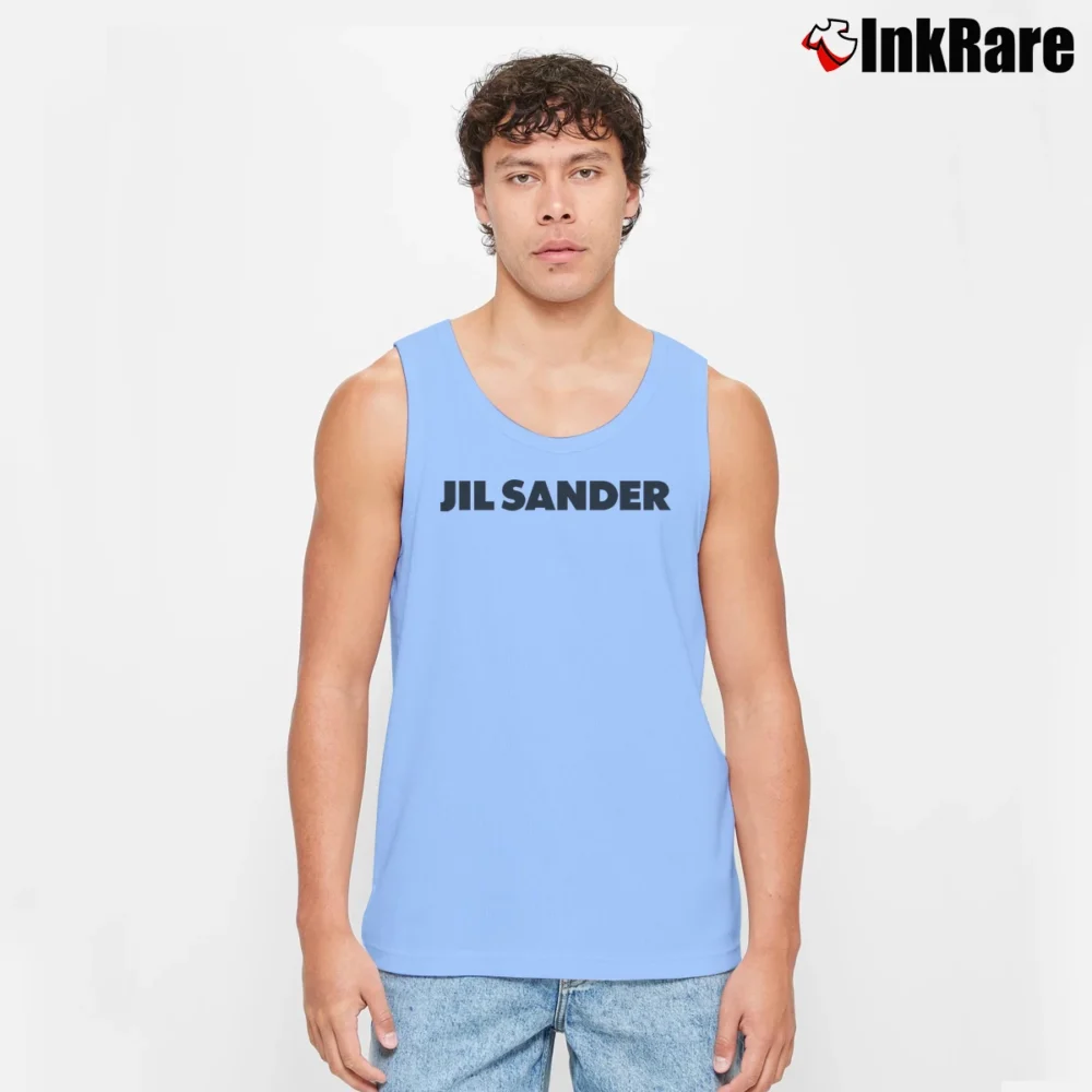 Men’s Jil Sander Logo Print Designer Tank Top in light blue | Breathable, Active-Friendly Design