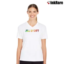Women’s Jill Scott Soul Music Graphic V-Neck Tee in white | Chic Neckline, Soft Texture