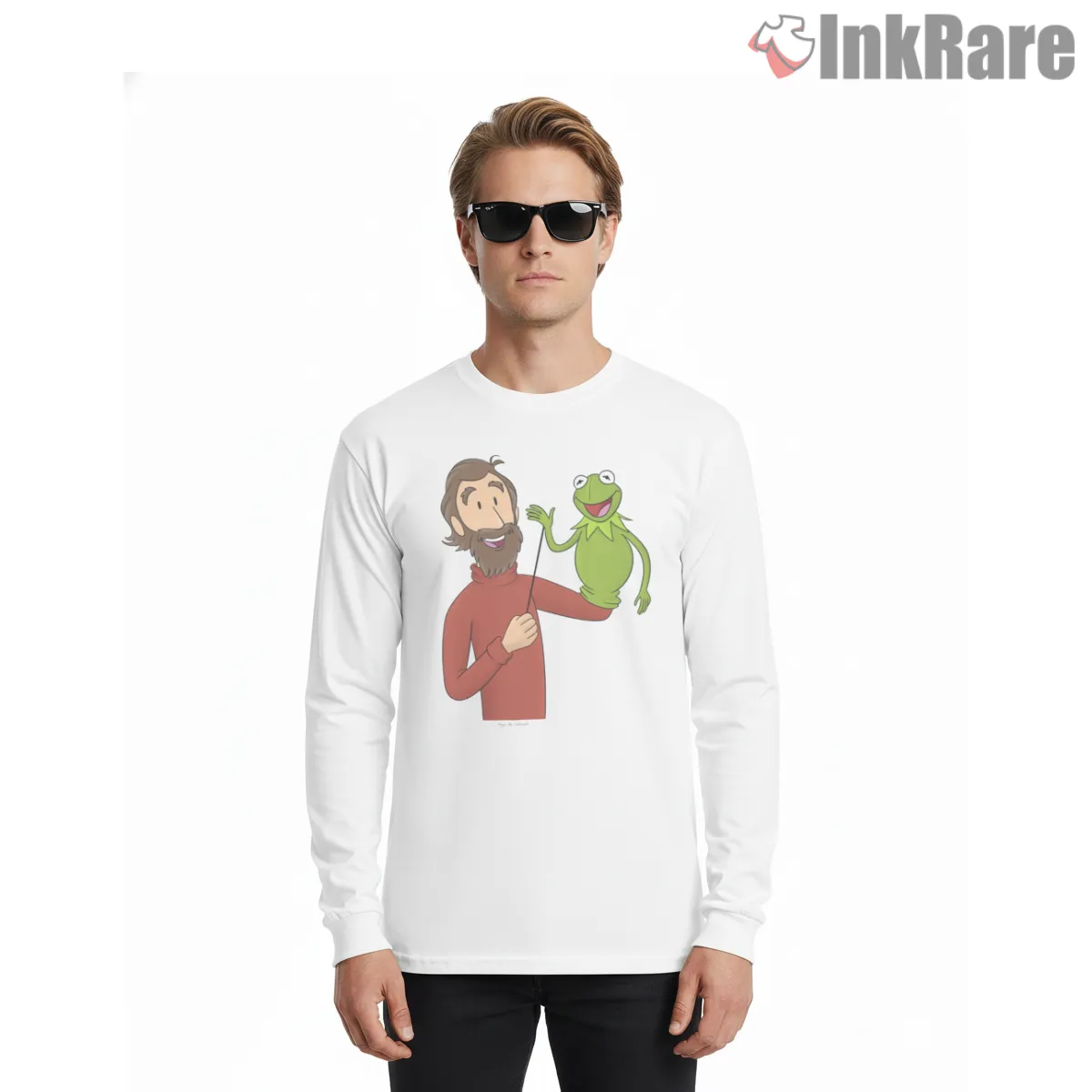 Jim Henson And Kermit Tribute Creator Legacy Long Sleeve White Jim Henson And Kermit Tribute Creator Legacy Shirt on white long sleeve shirt for men graphic tee