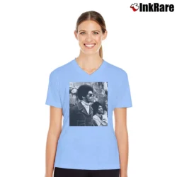 Women’s Jim Kelly Enter The Dragon Bruce Lee Movie V-Neck Tee in light blue | Chic Neckline, Soft Texture