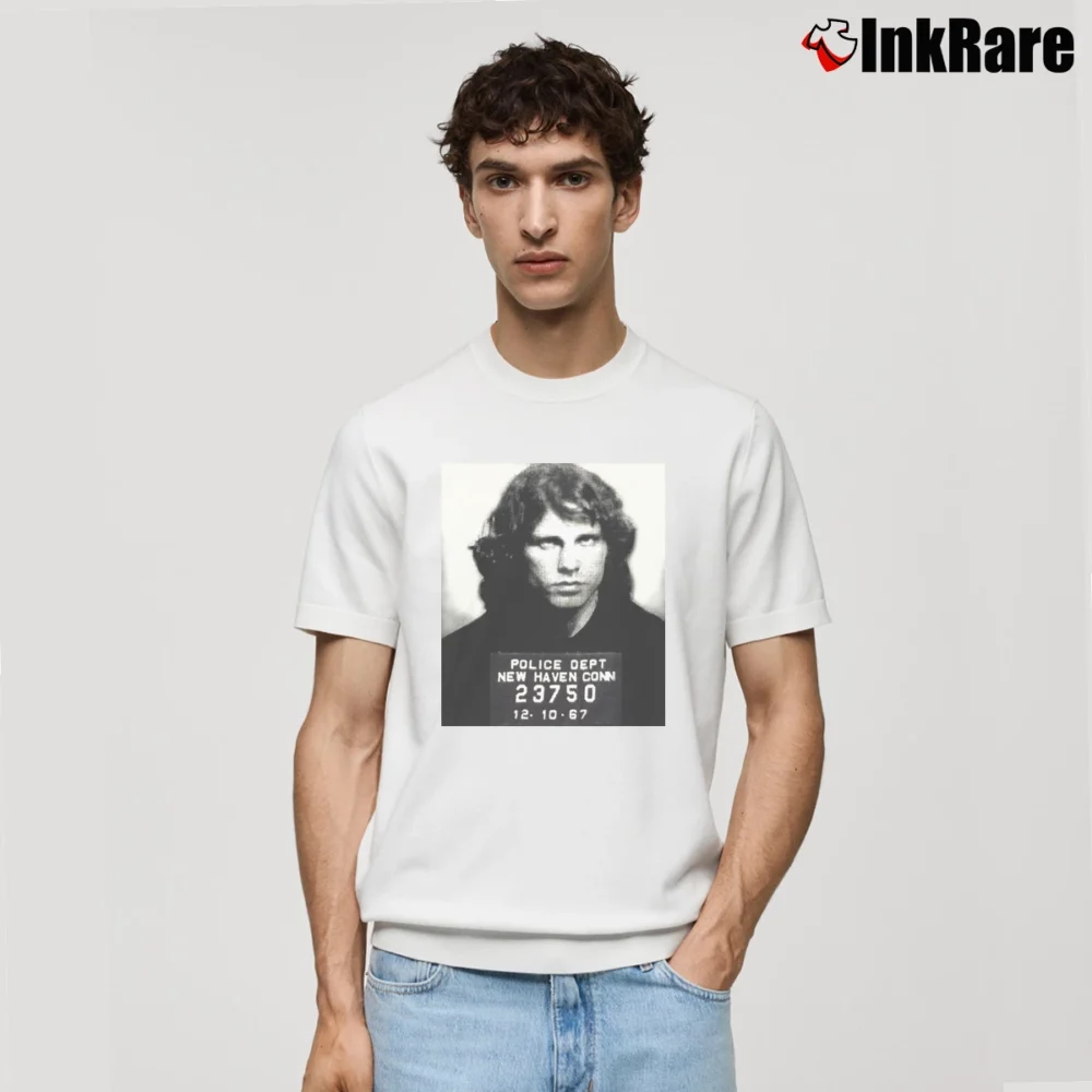 Men’s Jim Morrison Mugshot 90s The Doors Rock Classic T-Shirt in white | Soft, Breathable Everyday Wear