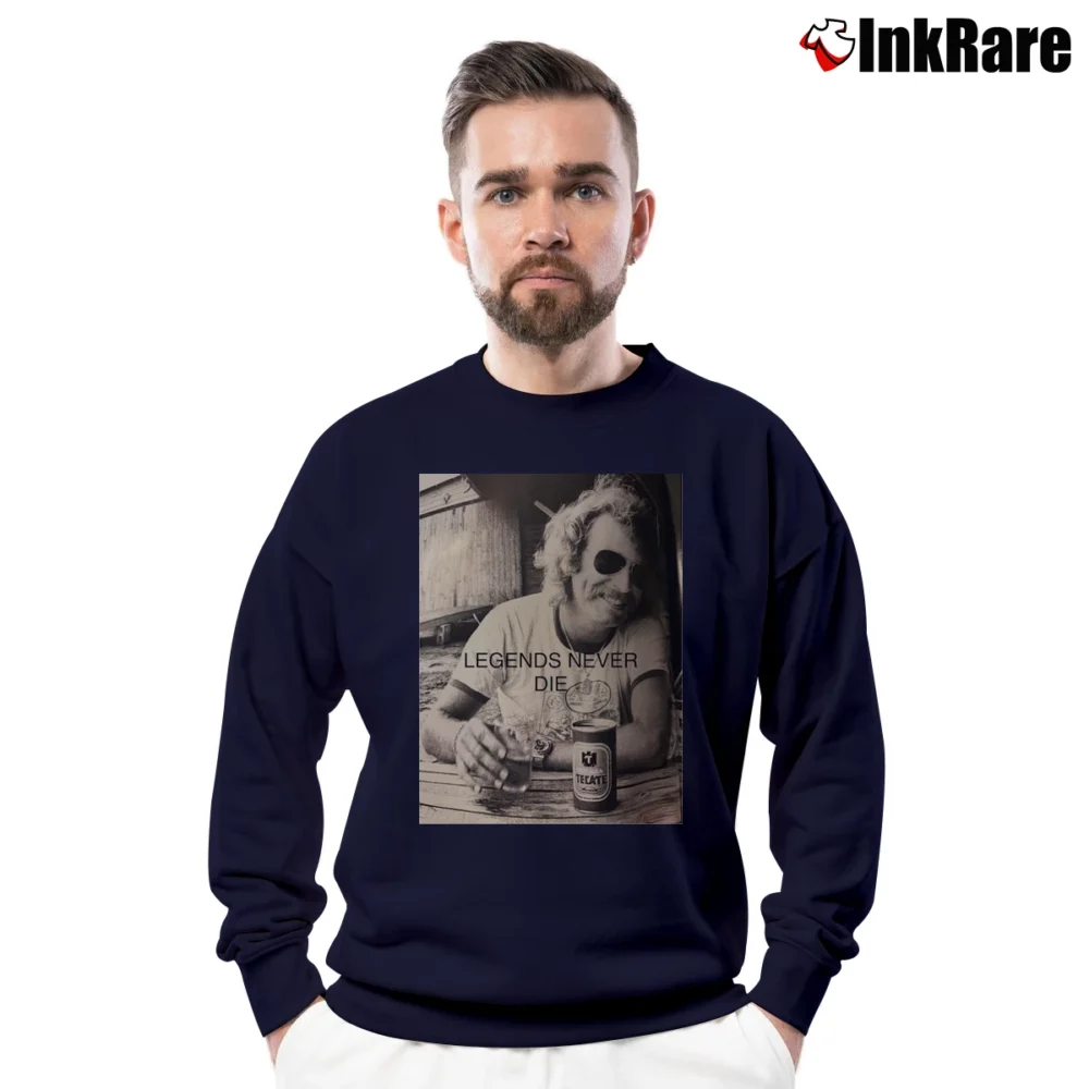 Men’s Jimmy Buffett Legends Never Die Crewneck Sweatshirt in navy | Cozy Fabric, Clean Style