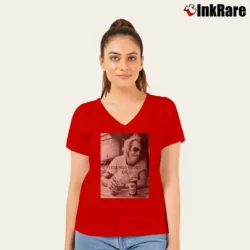 Women’s Jimmy Buffett Legends Never Die V-Neck Tee in red | Chic Neckline, Soft Texture